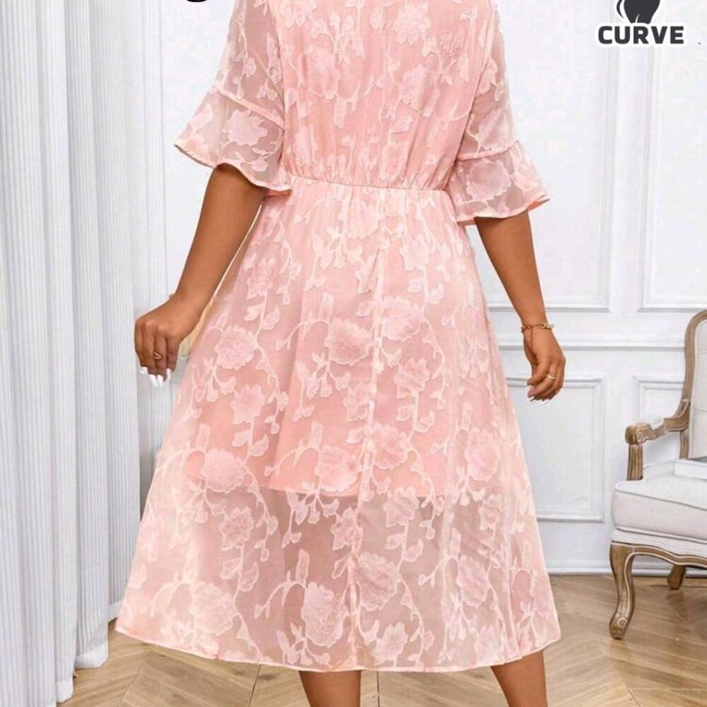 Plus Jacquard Flounce Sleeve Midi Dress - Picture 6 of 9